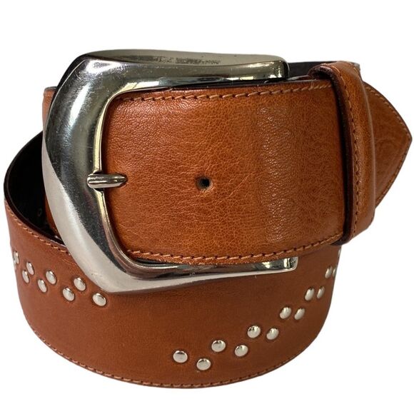 Vintage Bazzani Studded Calf Leather Belt Made in Italy Silver-Tone Buckle - Picture 1 of 16